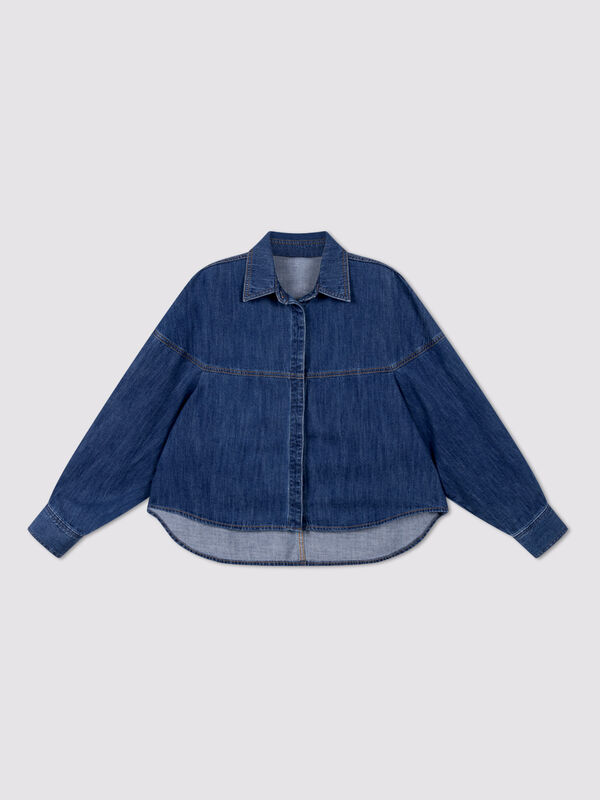 Dames jeansblouse met pofmouwen image number 7