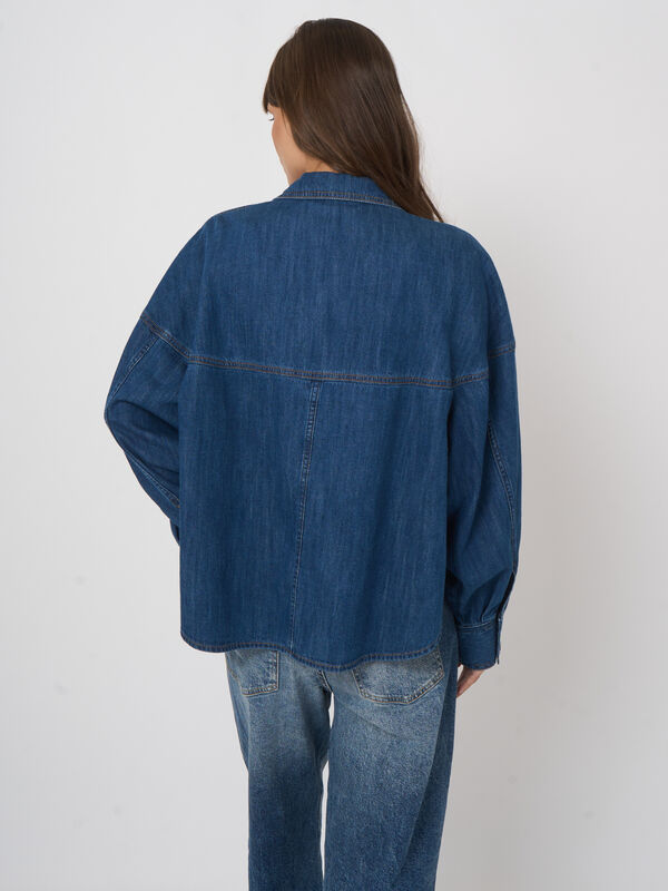 Dames jeansblouse met pofmouwen image number 11