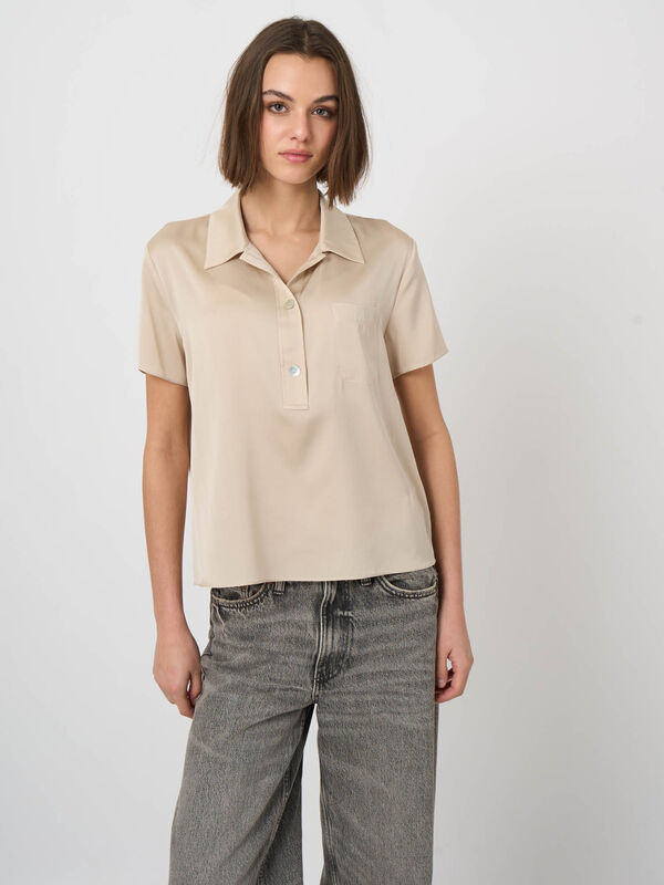 Stretchzijden blouse met korte mouwen en borstzak image number 3