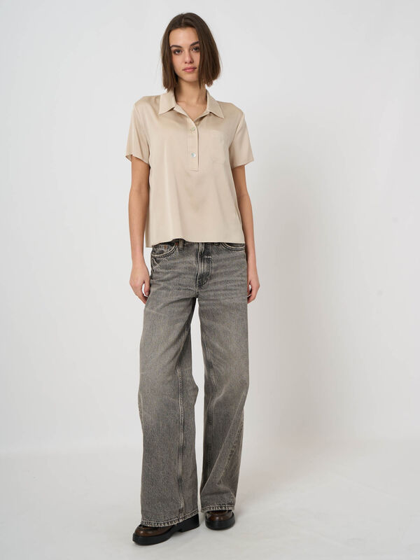 Stretchzijden blouse met korte mouwen en borstzak image number 4