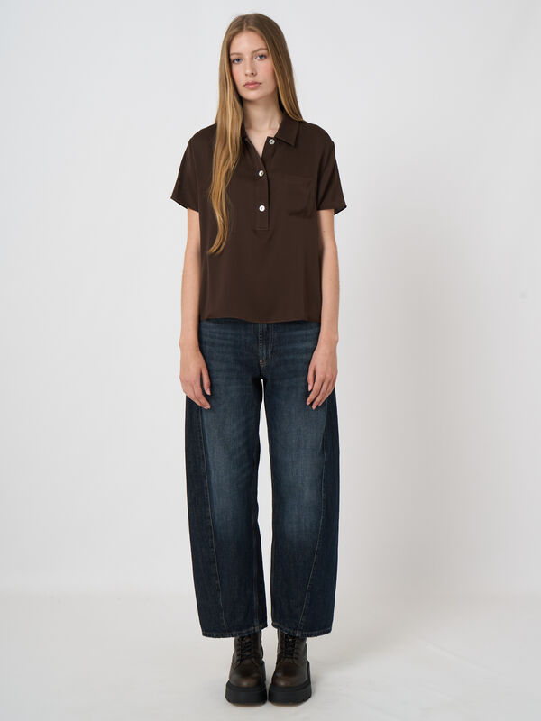 Stretchzijden blouse met korte mouwen en borstzak image number 2