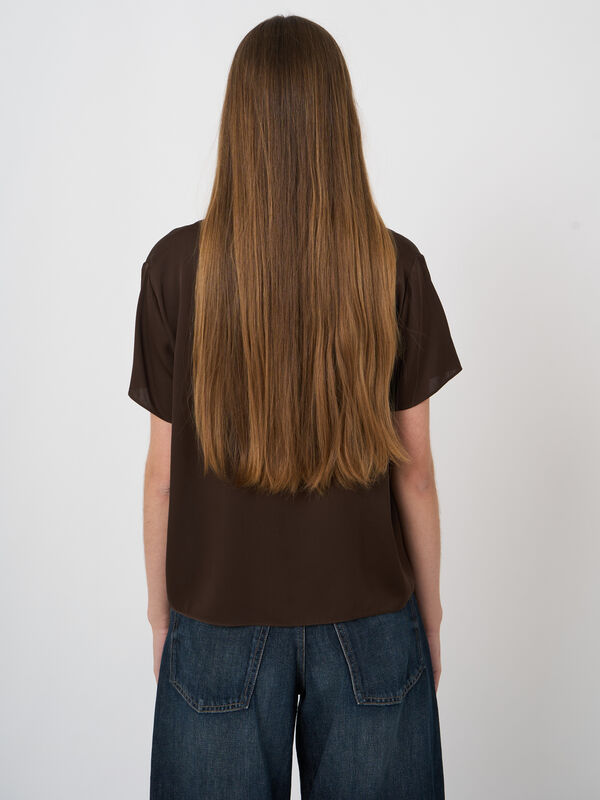 Stretchzijden blouse met korte mouwen en borstzak image number 3