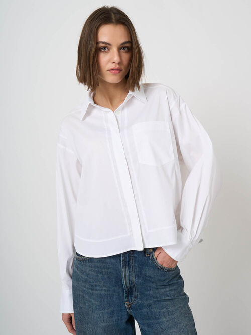 Blouse en popeline stretch avec poche poitrine