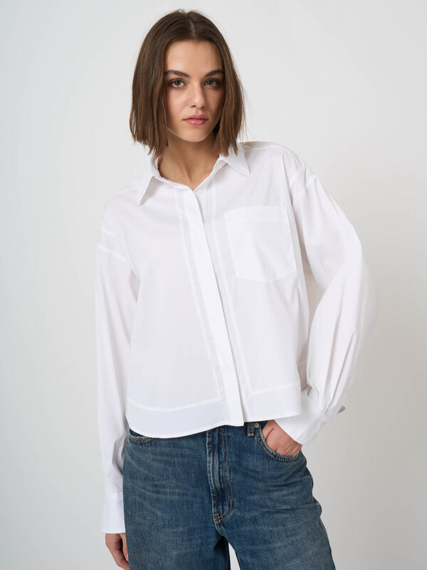 Stretch Cotton Poplin Blouse with Chest Pocket image number 1
