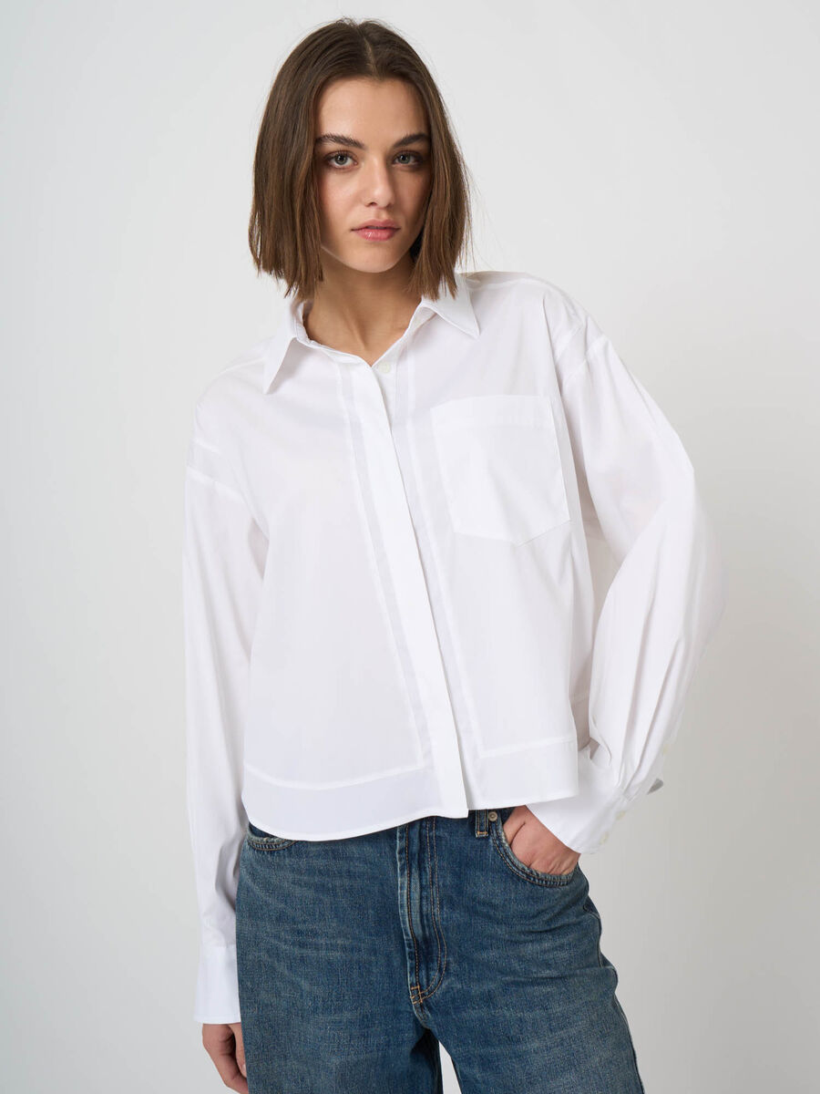 Blouse en popeline stretch avec poche poitrine image number 1