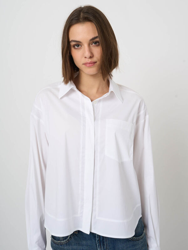 Stretch Cotton Poplin Blouse with Chest Pocket image number 3