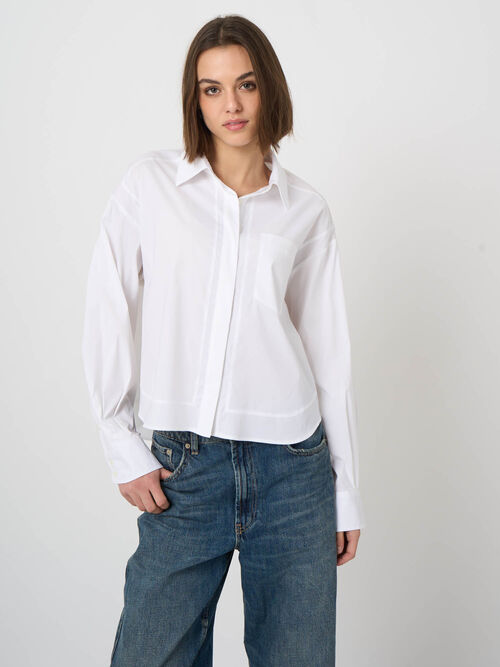 Stretch Cotton Poplin Blouse with Chest Pocket