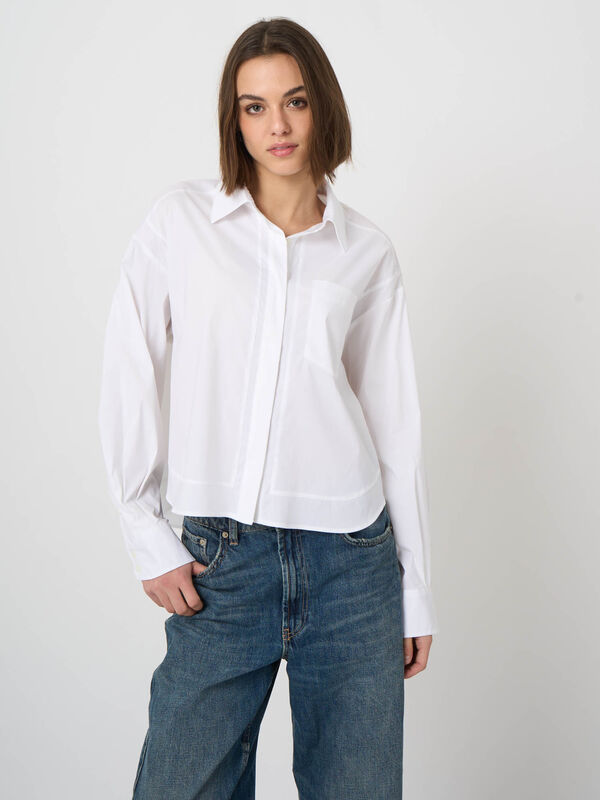 Stretch Cotton Poplin Blouse with Chest Pocket image number 4