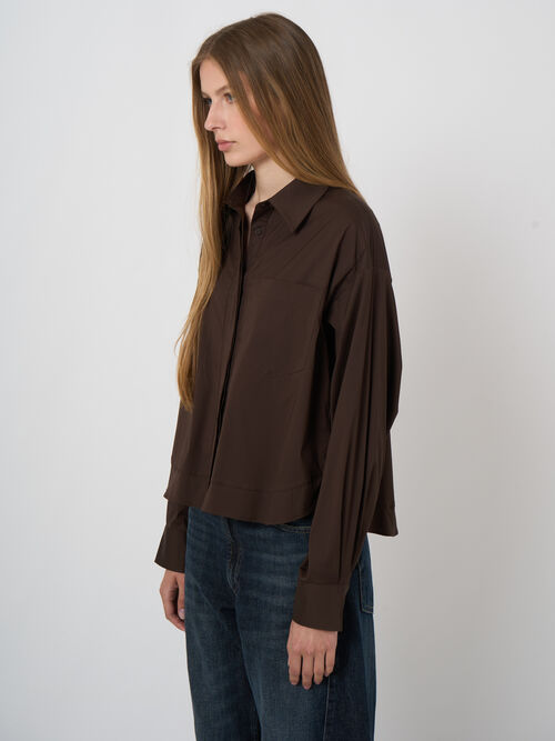 Stretch Cotton Poplin Blouse with Chest Pocket