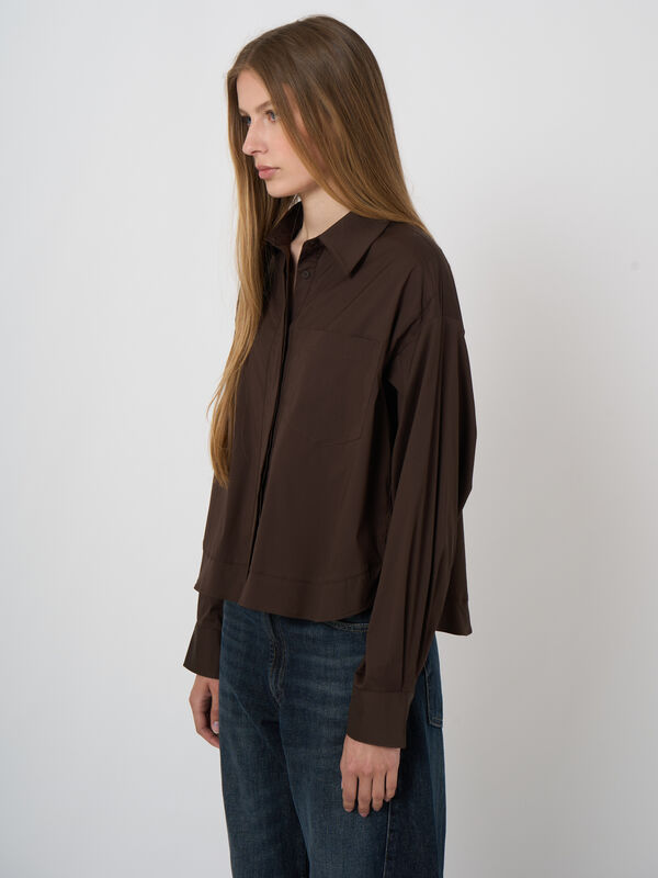 Stretch Cotton Poplin Blouse with Chest Pocket image number 1