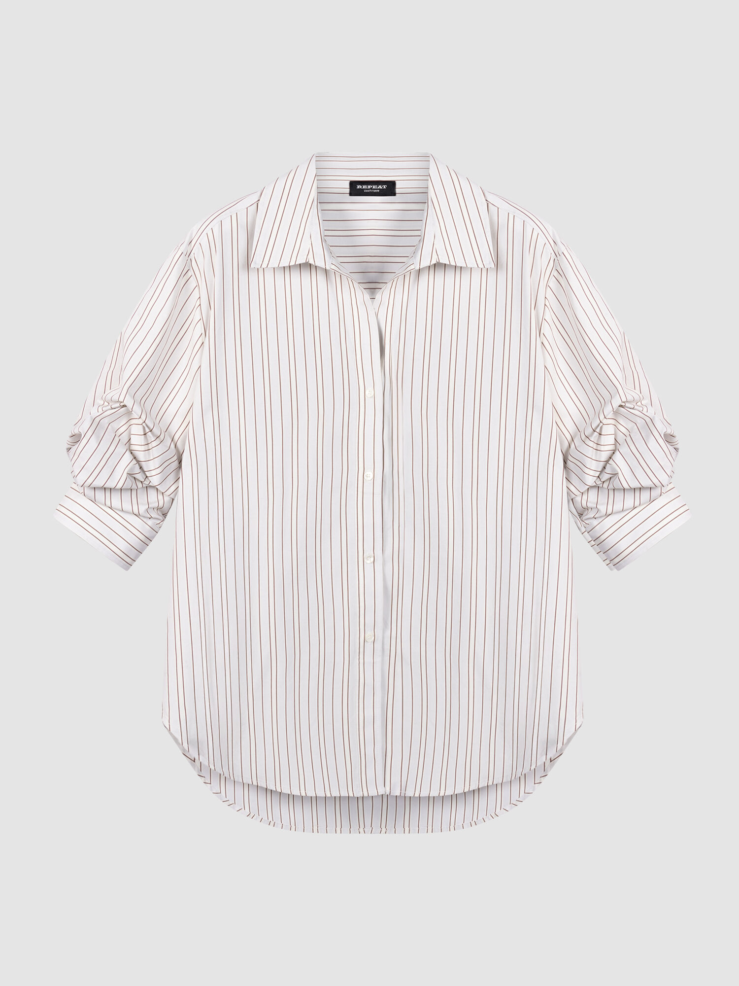 Gestreepte katoenen blouse met geplooide mouwen