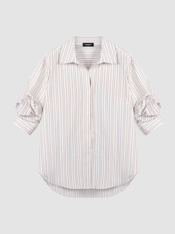Gestreifte Baumwollbluse mit Plissee&auml;rmeln image number 0