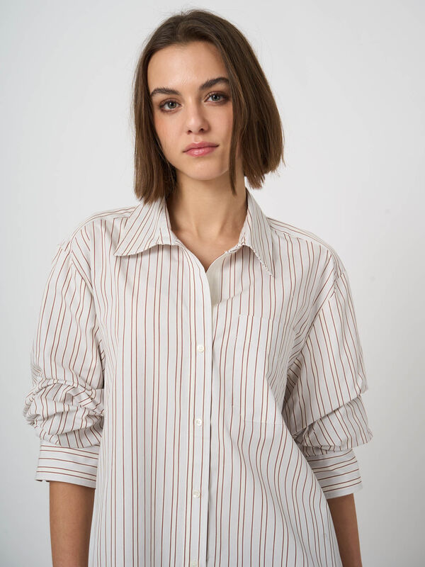 Gestreifte Baumwollbluse mit Plissee&auml;rmeln image number 1