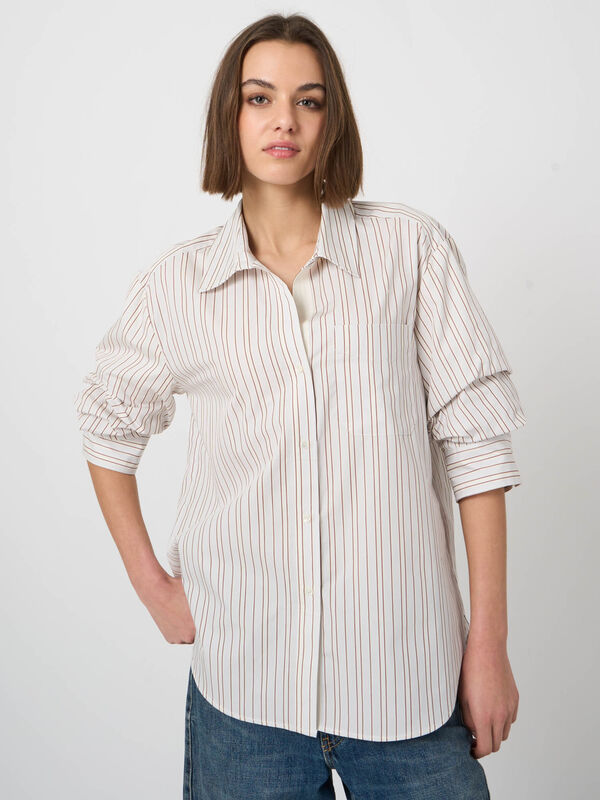 Gestreifte Baumwollbluse mit Plissee&auml;rmeln image number 2