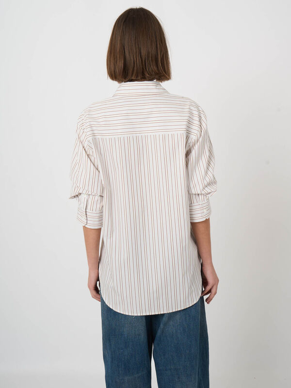 Gestreifte Baumwollbluse mit Plissee&auml;rmeln image number 3