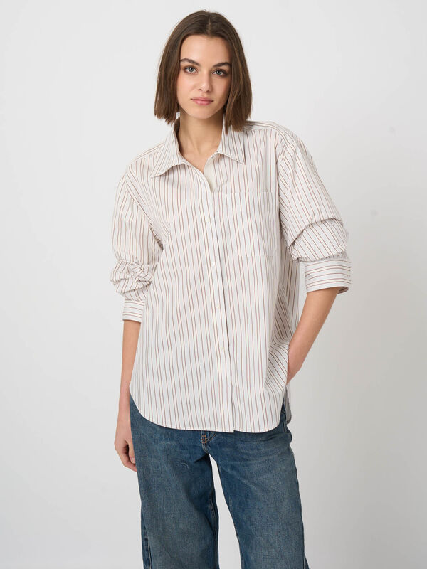 Gestreifte Baumwollbluse mit Plissee&auml;rmeln image number 5