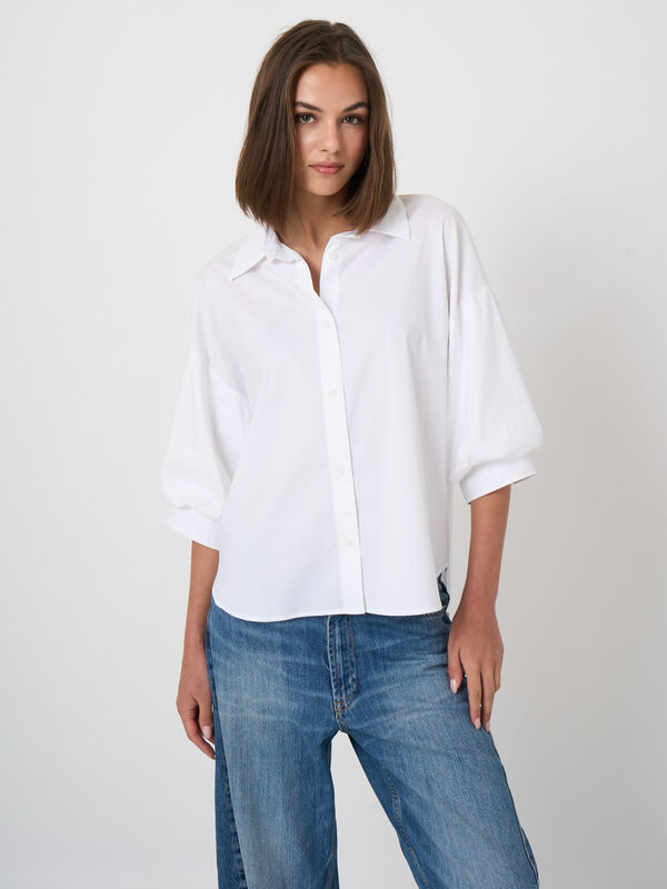 Stretch-Popeline-Bluse mit Lagen&auml;rmeln image number 0