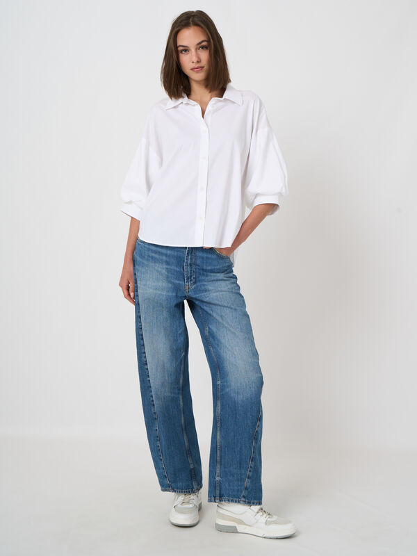 Stretch-Popeline-Bluse mit Lagen&auml;rmeln image number 4