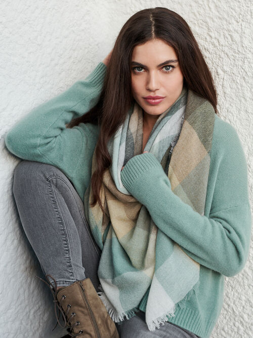 Wool blend woven square scarf with check pattern