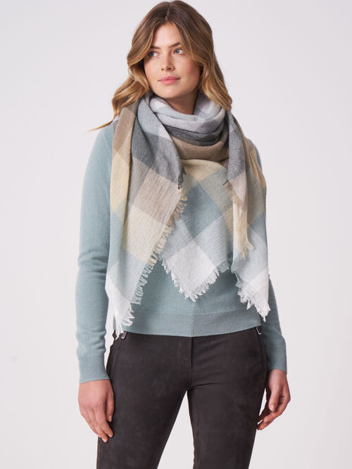 Wool blend woven square scarf with check pattern