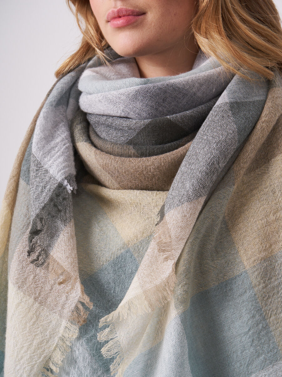 Quadratischer Karo-Schal aus Kaschmir-Wollmischung image number 3