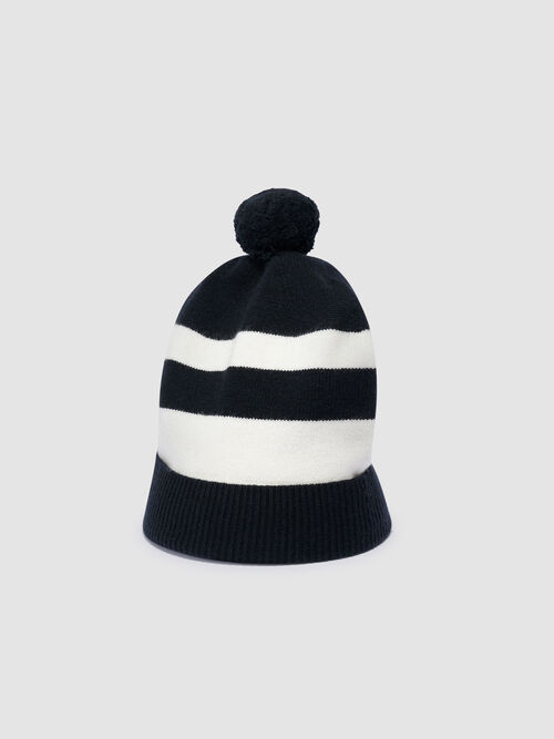 Cashmere blend knitted hat with pompom and stripes