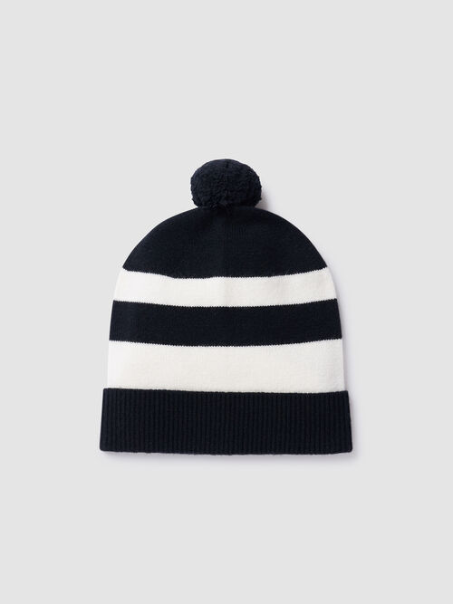 Cashmere blend knitted hat with pompom and stripes