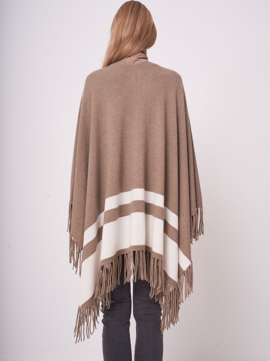 Cashmere blend knitted cape with stripes and fringes image number 1