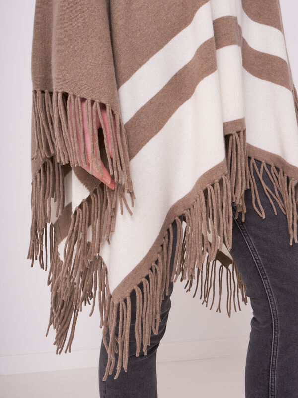 Cape met strepen en franje van cashmere melange image number 2