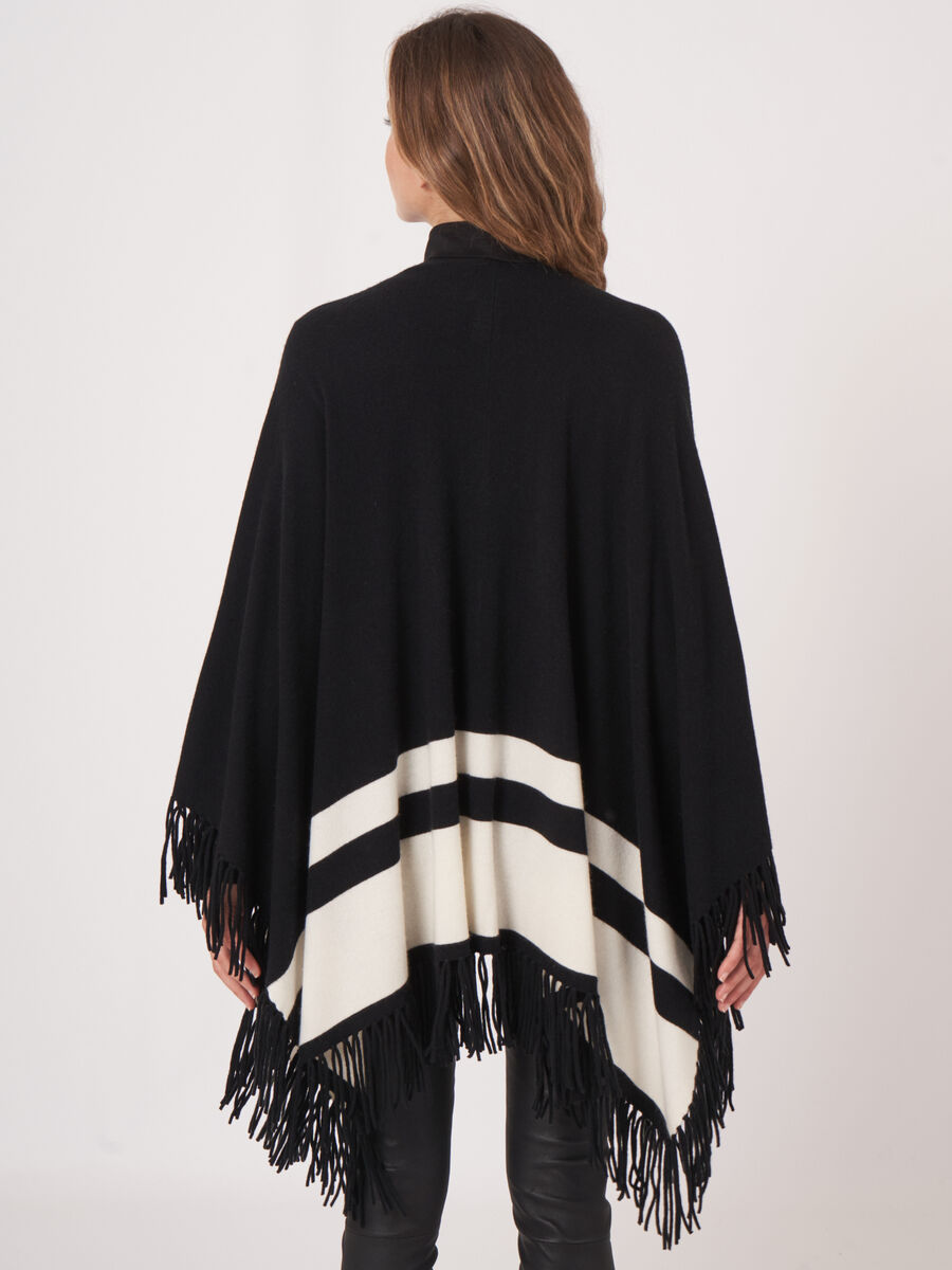 Cashmere blend knitted cape with stripes and fringes image number 1