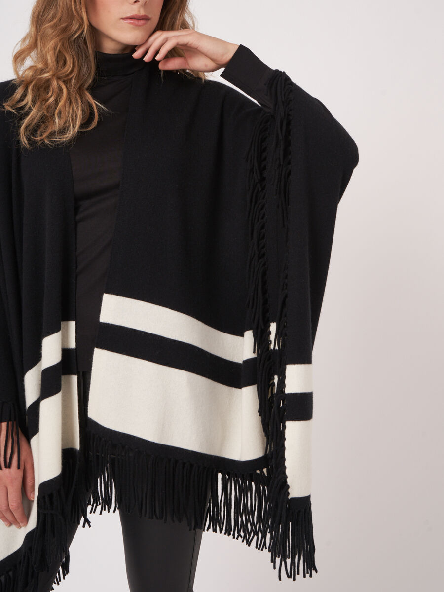 Cashmere blend knitted cape with stripes and fringes image number 3