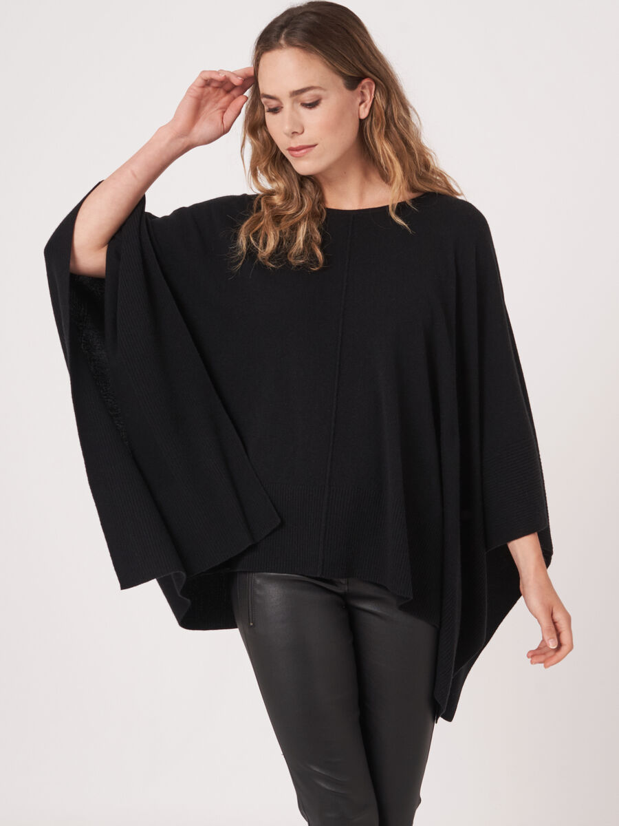 Cashmere blend straight knitted poncho image number 0