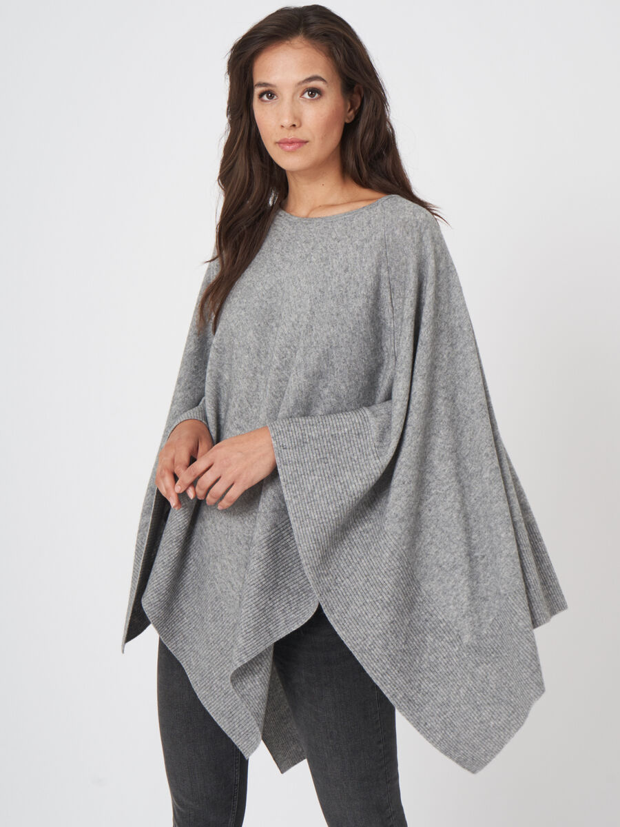 Cashmere blend straight knitted poncho