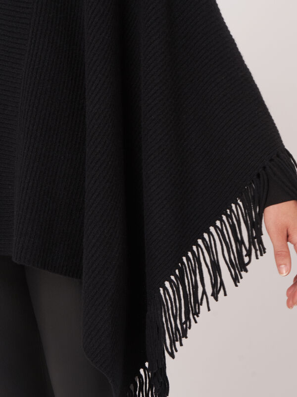 Grof gebreide cape met rib en franjes image number 2
