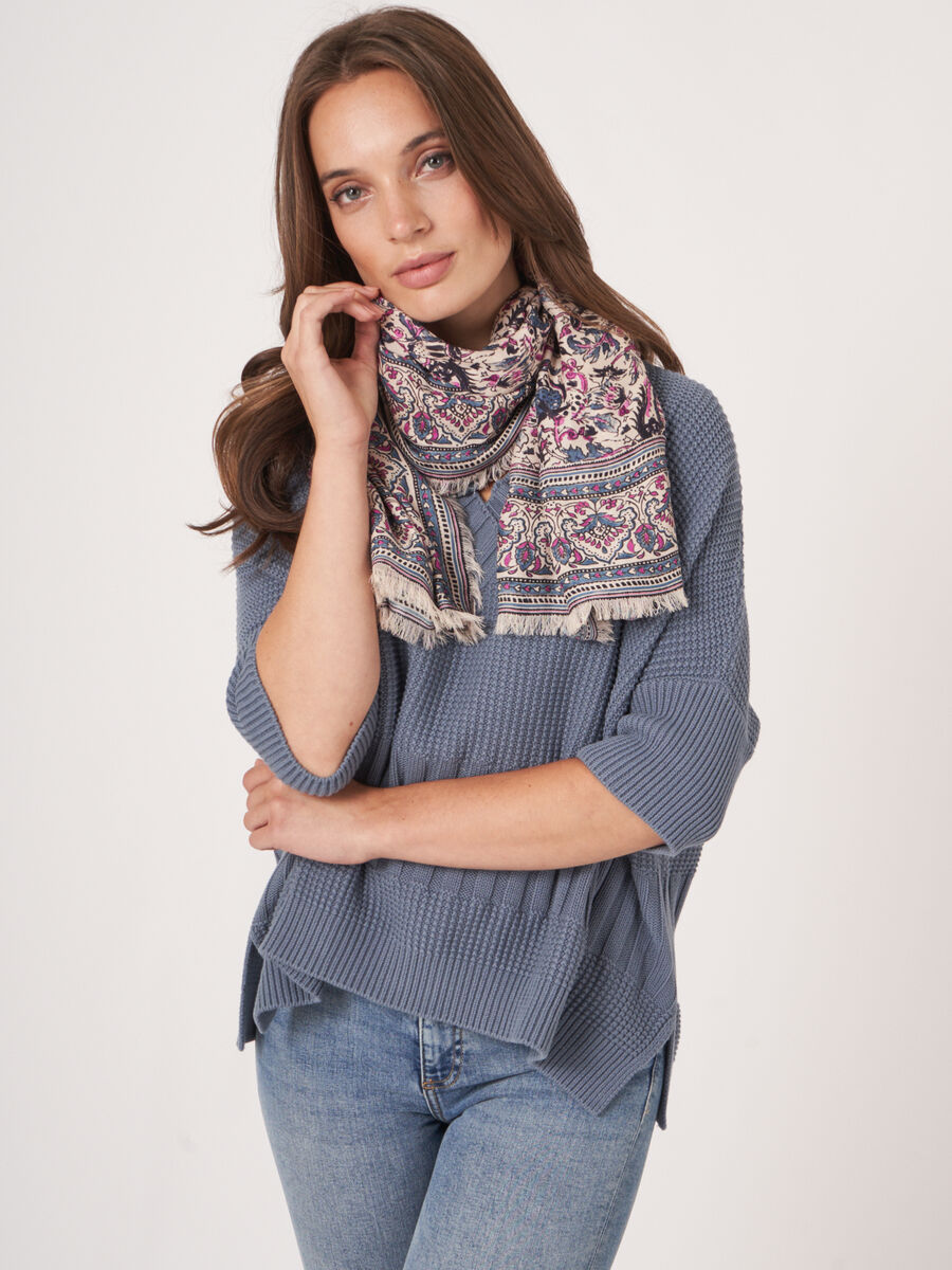 Square modal cashmere blend scarf with floral print image number 0