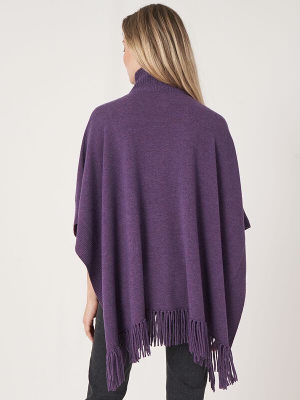 Fringed poncho with knitted zip-up collar image number 2