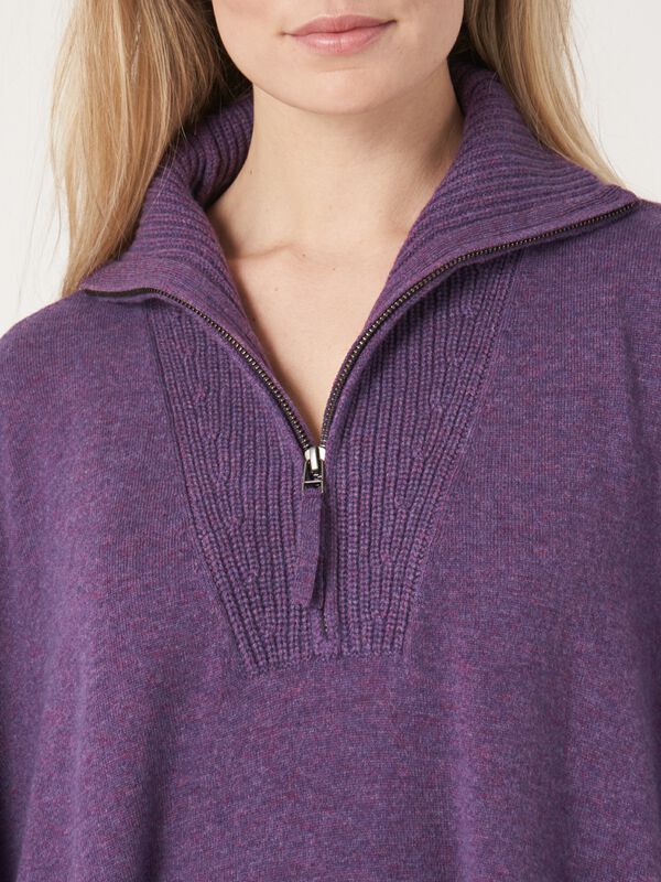 Fringed poncho with knitted zip-up collar image number 3