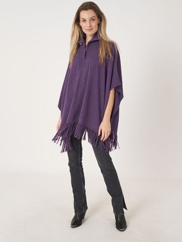 Fringed poncho with knitted zip-up collar image number 6