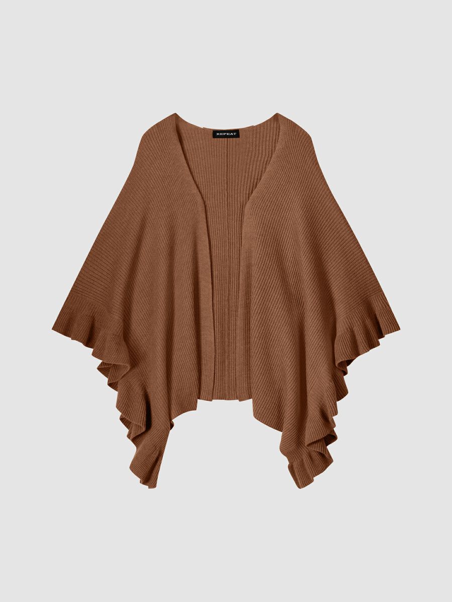 Rib knit cape with ruffle image number 0