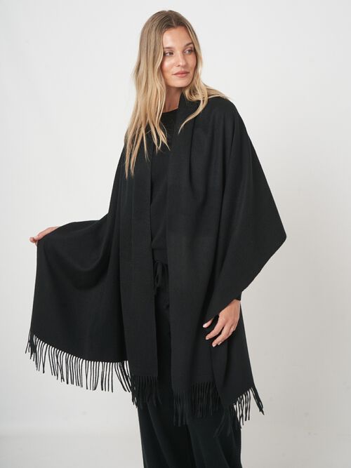 Geweven kasjmier omslagdoek met franjes