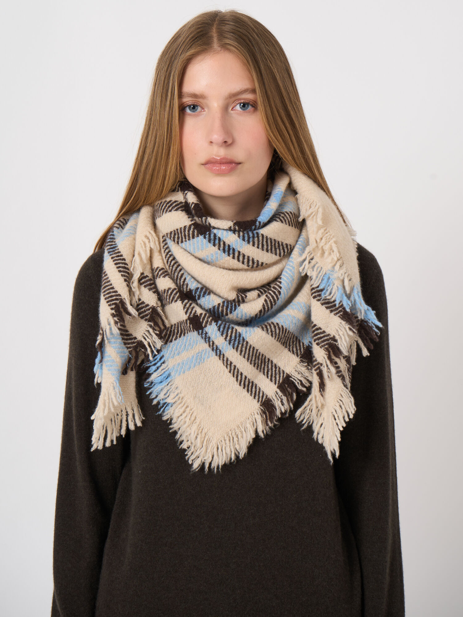 Lightweight Woven Cashmere Check Scarf | REPEAT cashmere