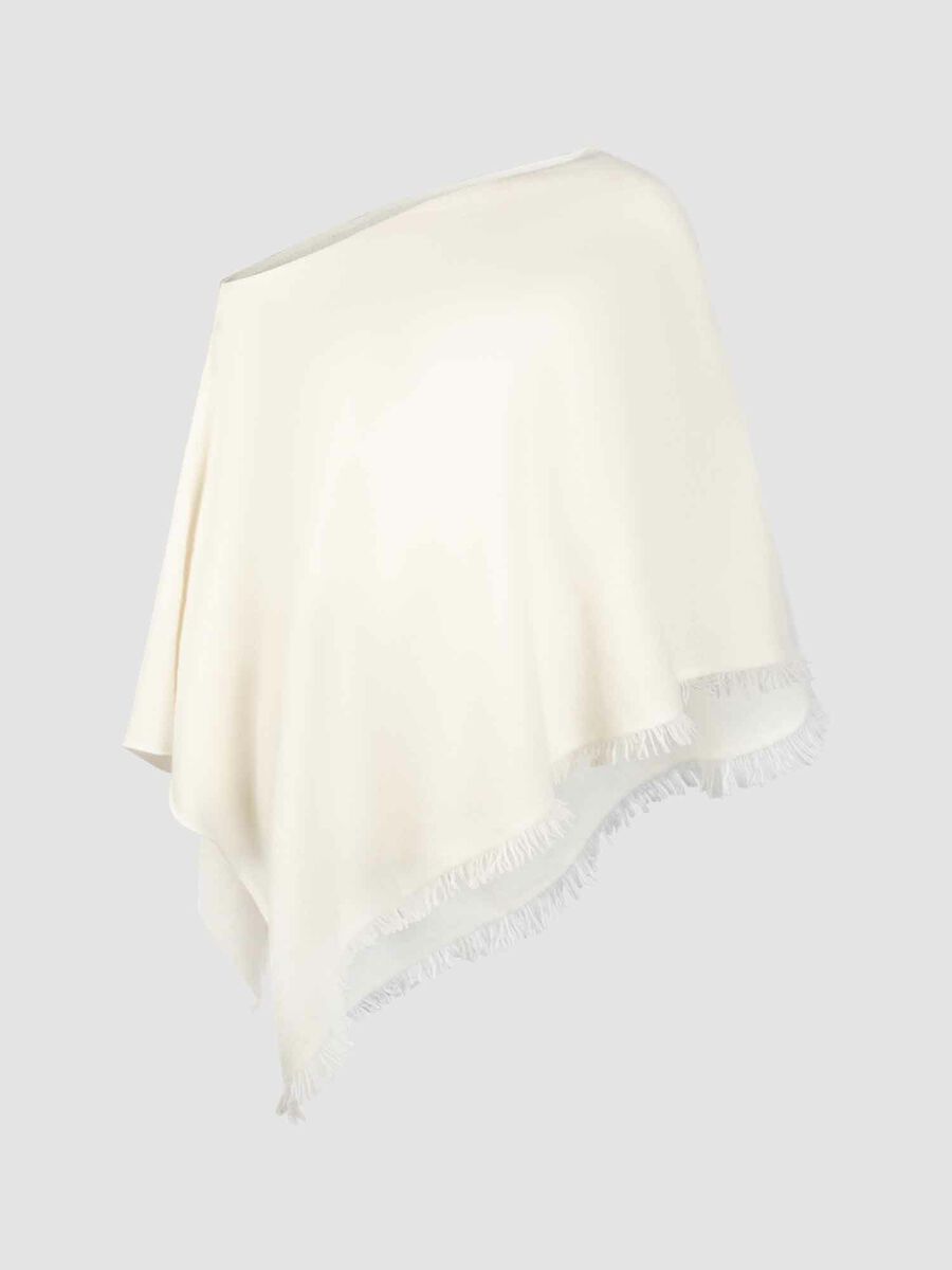 Fine knit organic cashmere poncho with fringes image number 0