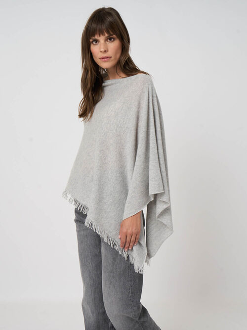 Organisch cashmere poncho met franjes