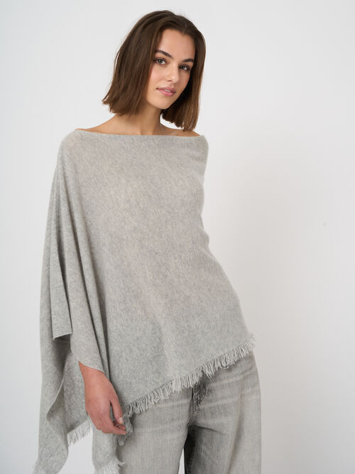 Fine-knit organic cashmere poncho with fringe