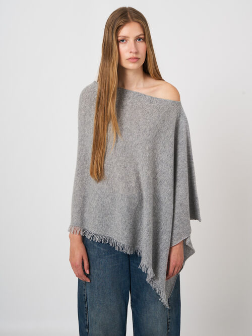 Fine knit organic cashmere poncho with fringes