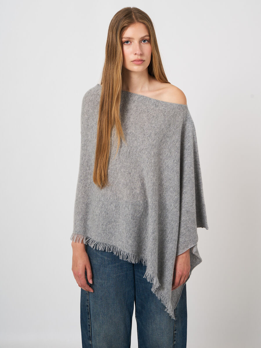 Poncho en cachemire bio, maille fine &agrave; franges image number 1