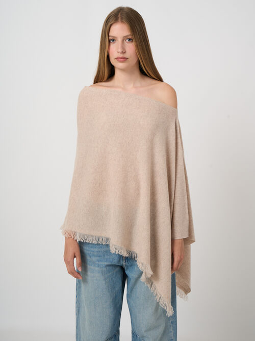 Fine knit organic cashmere poncho with fringes