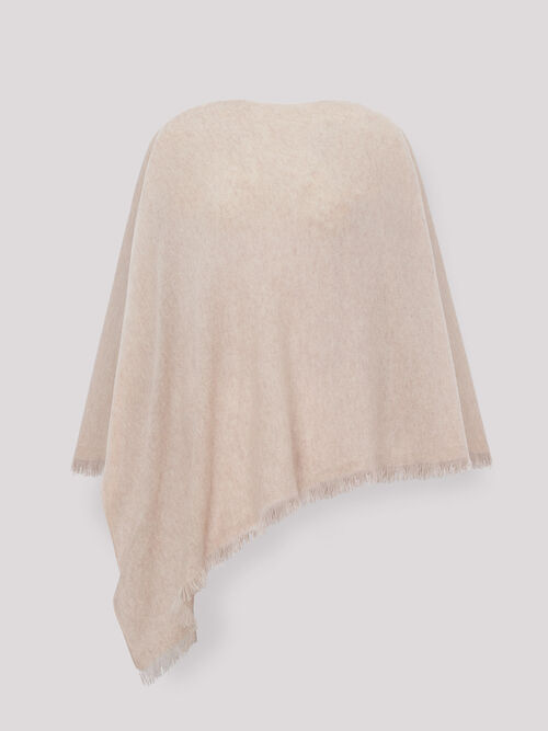 Organisch cashmere poncho met franjes