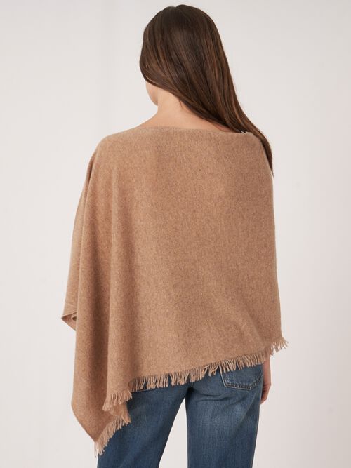 Fine knit organic cashmere poncho with fringes
