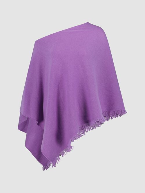Fine knit organic cashmere poncho with fringes
